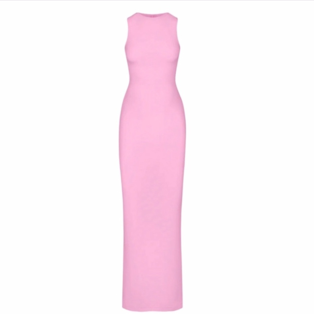 Skims Cotton Candy Pink High Neck Maxi Bodycon Dress